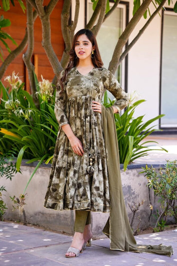 Khakhi Green Colour  ANARKALI SUIT SET 3-PAIR  CODE/ TD-109