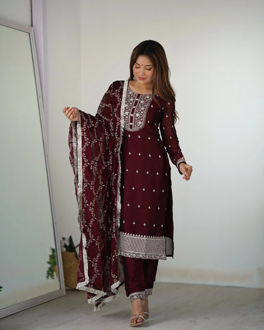 MAROON COLOR PREMIUM QUALITY SUIT SET DT -273