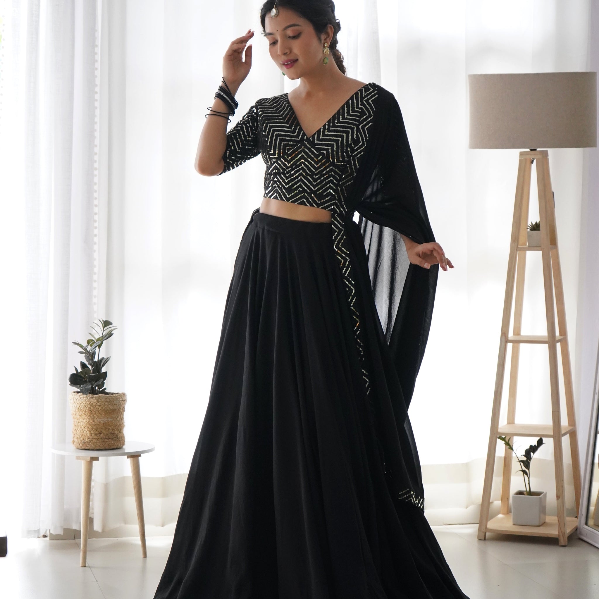 ALMEERA BLACK LEHENGA SET