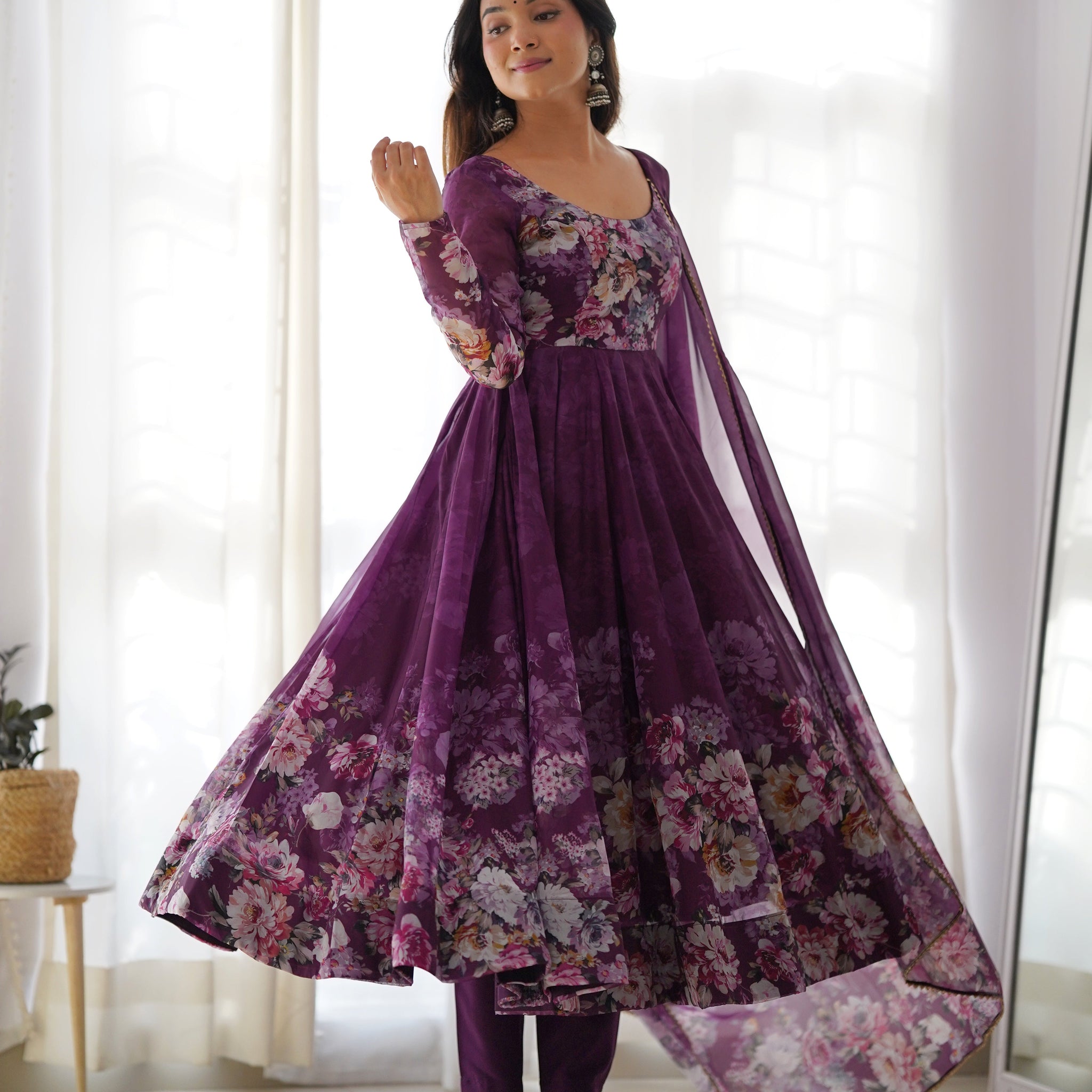 WINE FLORAL 3D ANARKALI