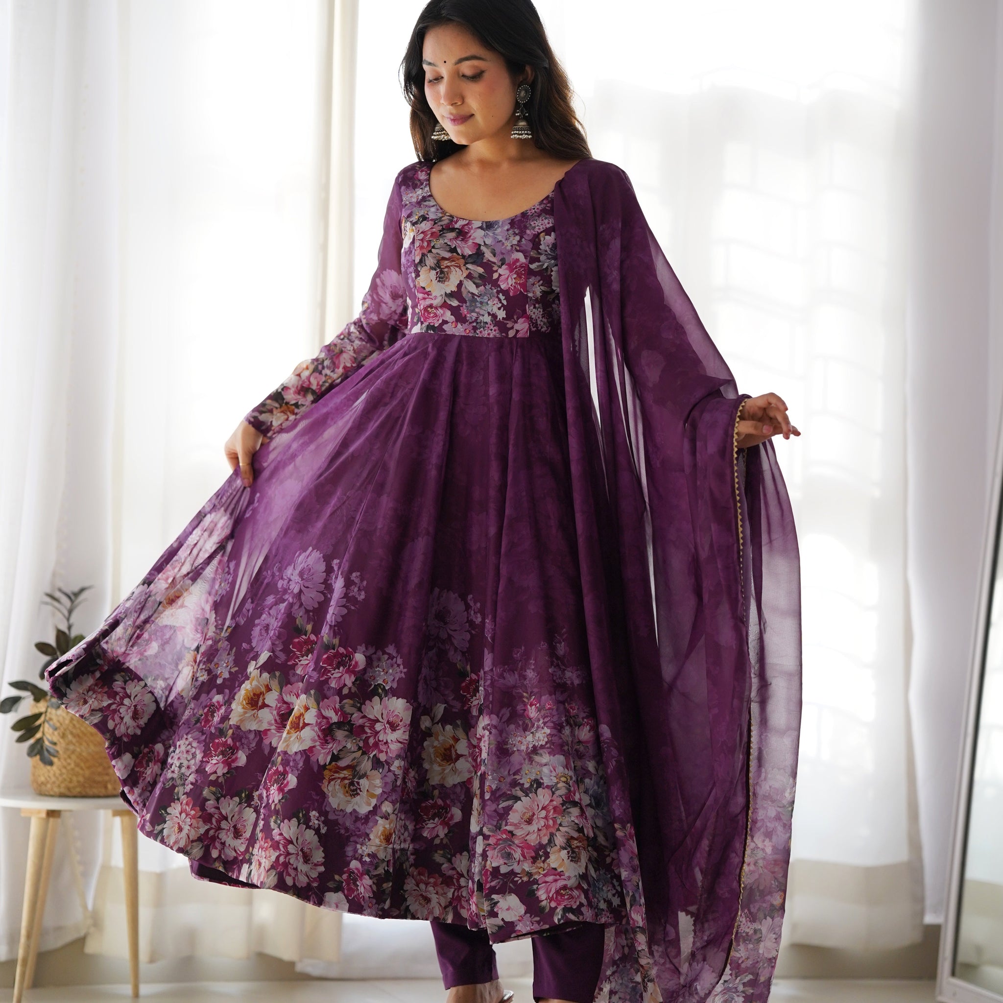 PURE SOFT ORGANZA ANARKALI SUIT SET WITH FULLY STITCHED DKB -261 WINE