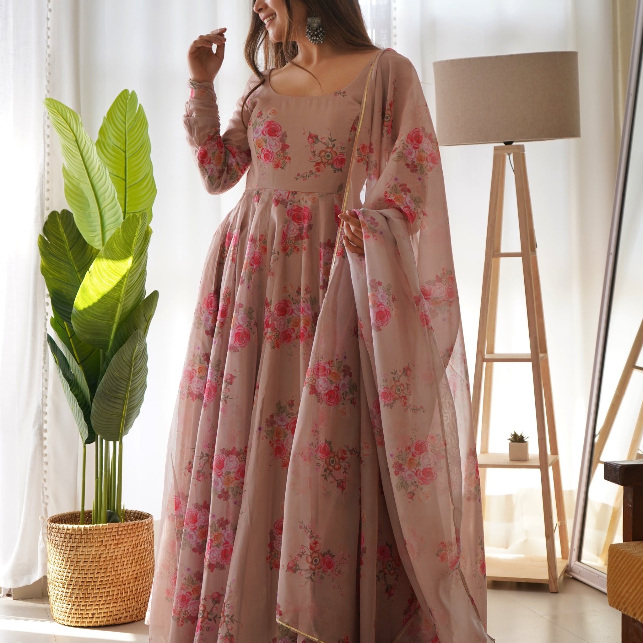 FLORAL ANARKALI DUPATTA SET