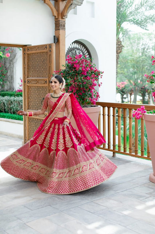 Dark Pink Type Colored Party Wear Lehenga Choli With Embroidery Work HLC05