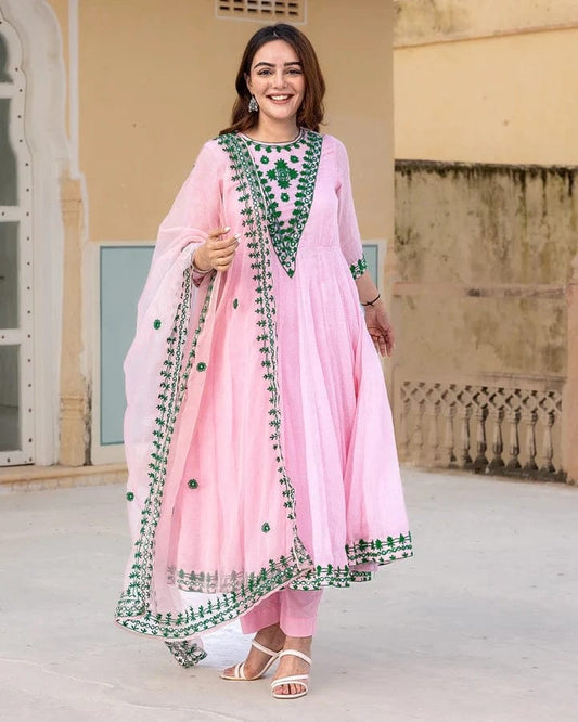 Blush Pink EMBROIDERED ANARKALI SUIT SET TD -Blush Pink