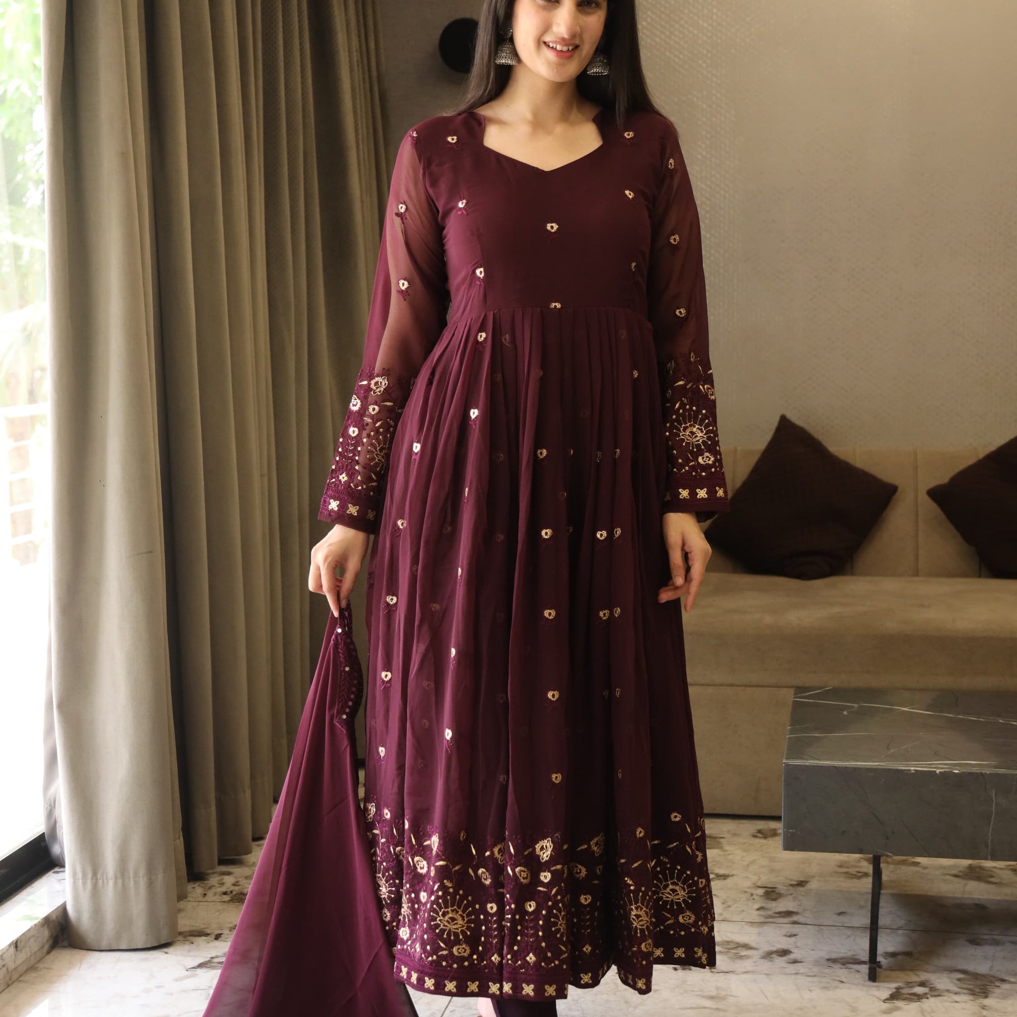 VIBHUTI'S WINE COLOURED ANARKALI SUIT SET - 06