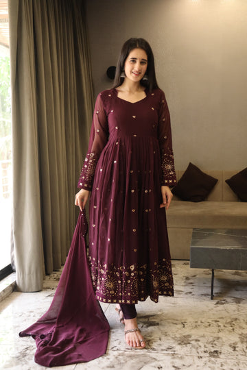 VIBHUTI'S WINE COLOURED ANARKALI SUIT SET - 06