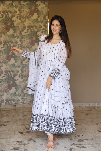 ADITI'S WHITE COLOURED ANARKALI SUIT SET - 04