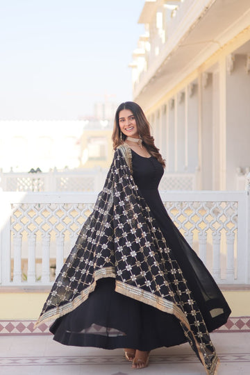 BLACK COLOUR READYMADE ALIA CUT GOWN WITH DUPATTA SET-KKA-1070