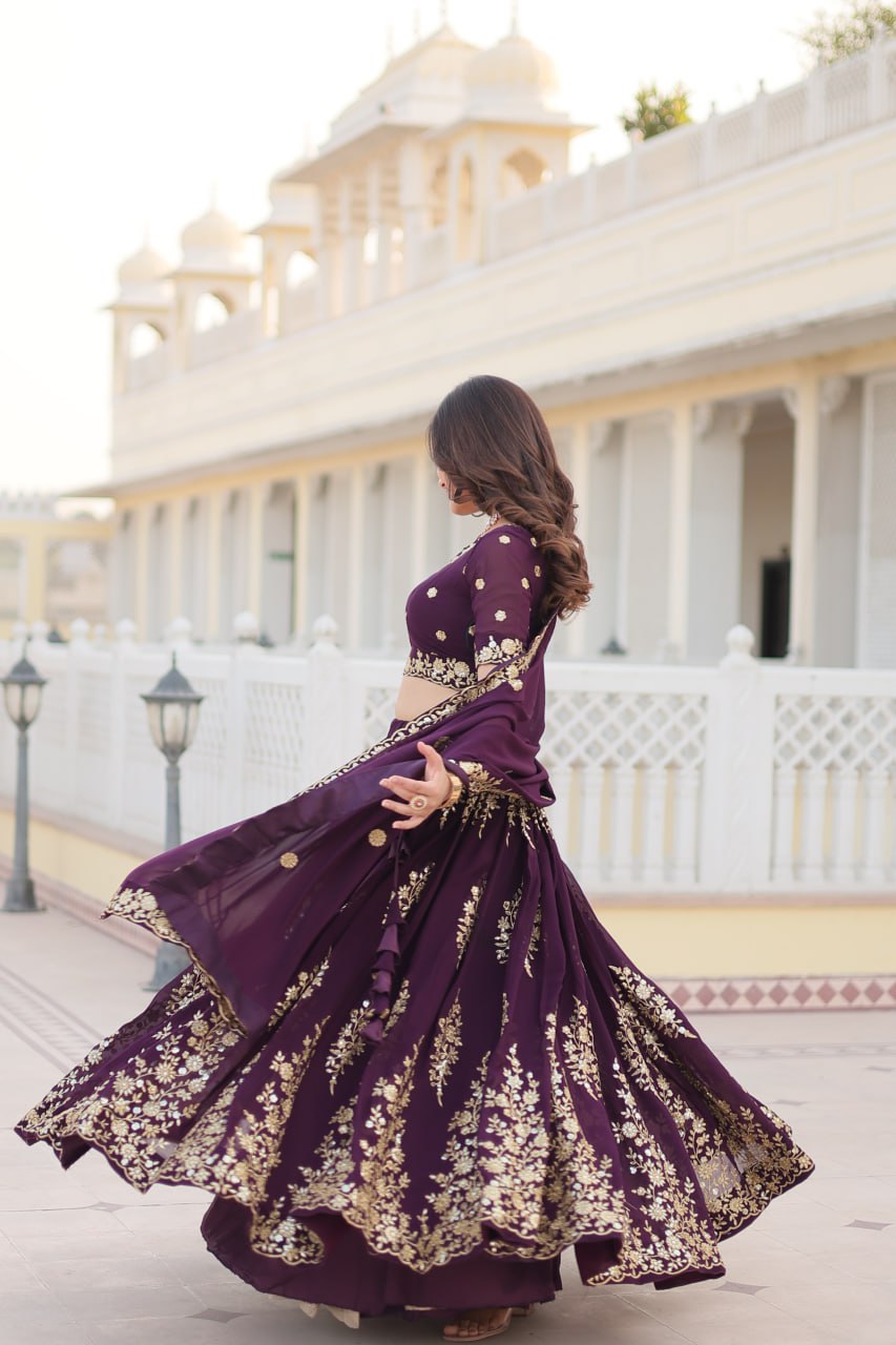 LIKSHA'S PREMIUM WINE EMBROIDERY FULLY FLAIRED GEORGETTE LEHENGA CHOLI  LW-7102