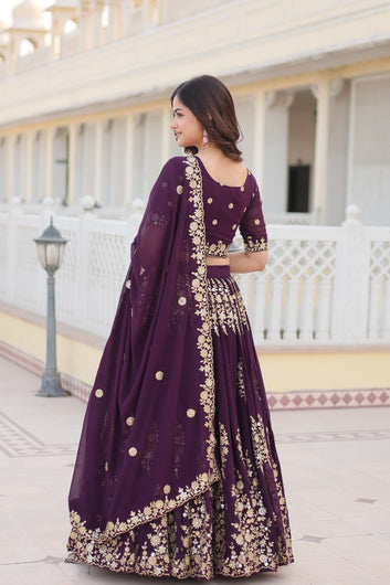 LIKSHA'S PREMIUM WINE EMBROIDERY FULLY FLAIRED GEORGETTE LEHENGA CHOLI  LW-7102