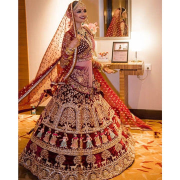 Maroon  Bridal Lehenga Choli With Double Dupatta